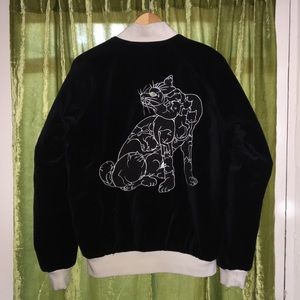 HUF reversible black cat satin/embroidered jacket!
